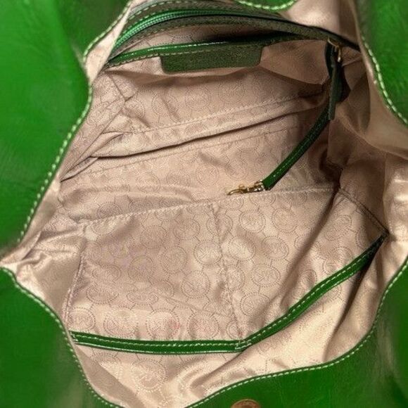 Michael Kors Lillie Purse Kelly Lime Green Gold Hobo Leather Chain Handbag Tote - Picture 8 of 16